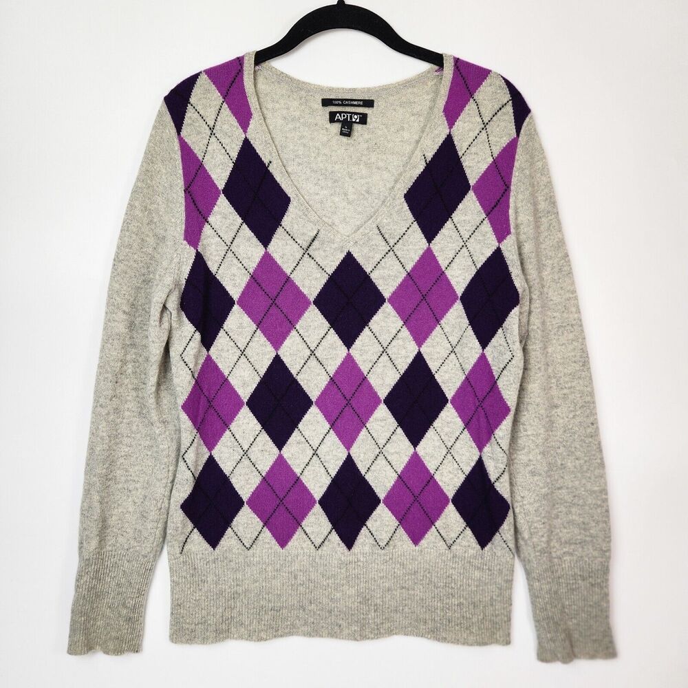 100% Cashmere Sweater Womens L Dark Academia Preppy Professor Oxford Shakespeare